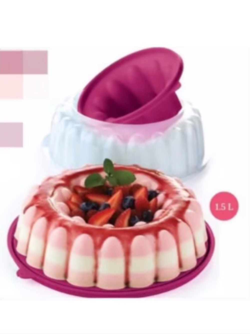 Tupperware Jel-Ring Jello Dessert Serving Mold in Burgundy & Clear Color